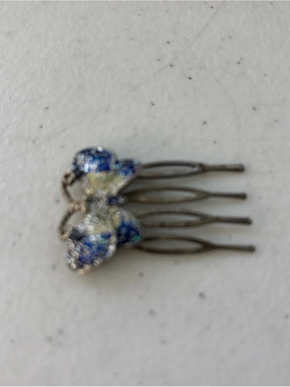 Vintage Crystal Butterfly Hair Comb in Blue and White